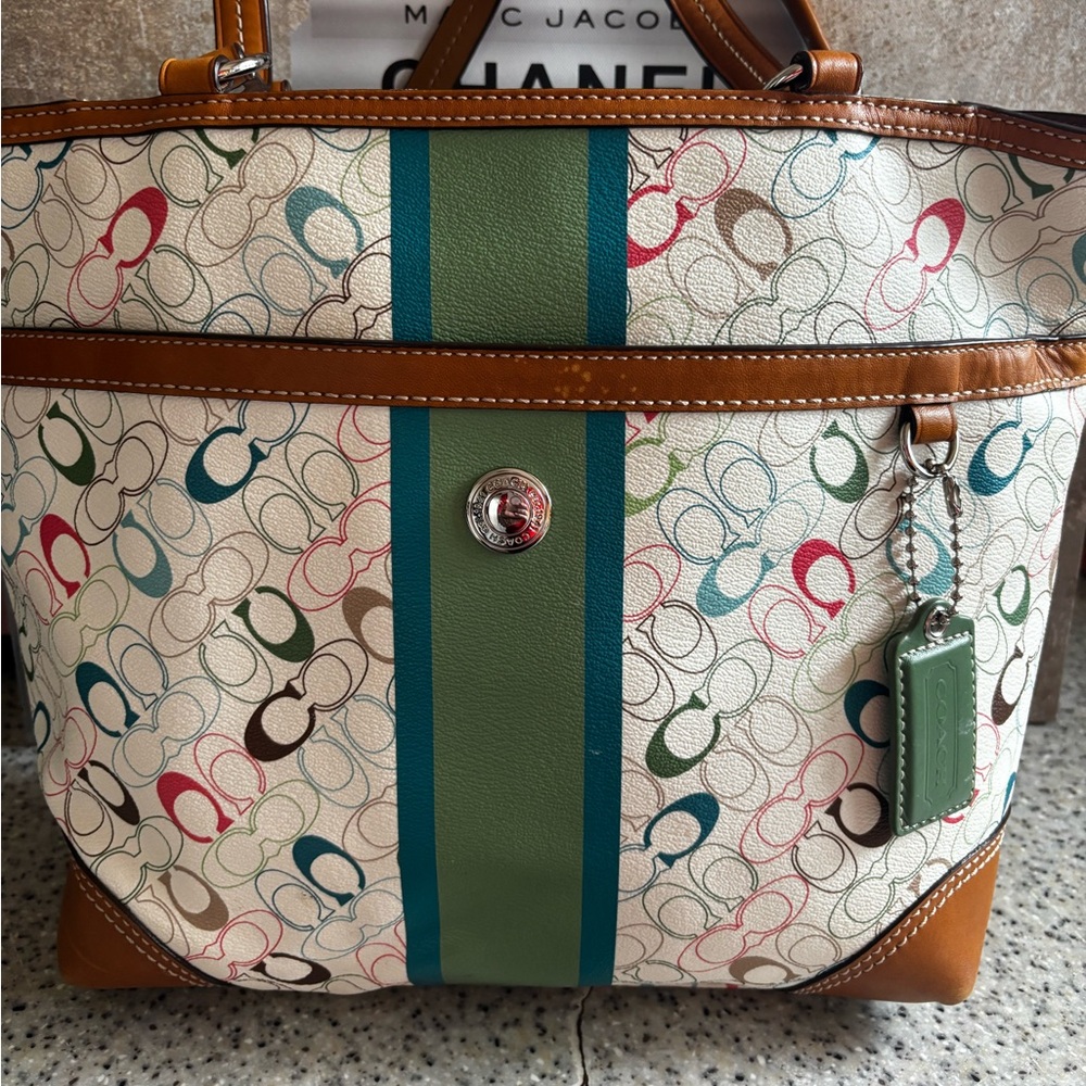 Coach Chelsea Heritage Stripe Purse with Multicolor Logo